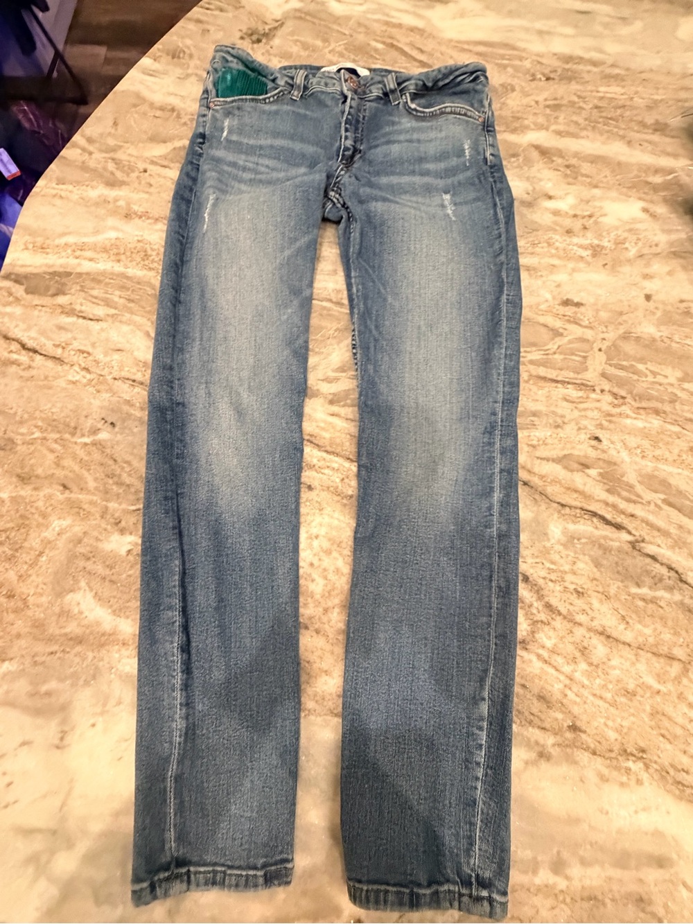 Zara Basic Denim Jeans Womens US 10 Medium Wash Slim Skinny Distressed Blue